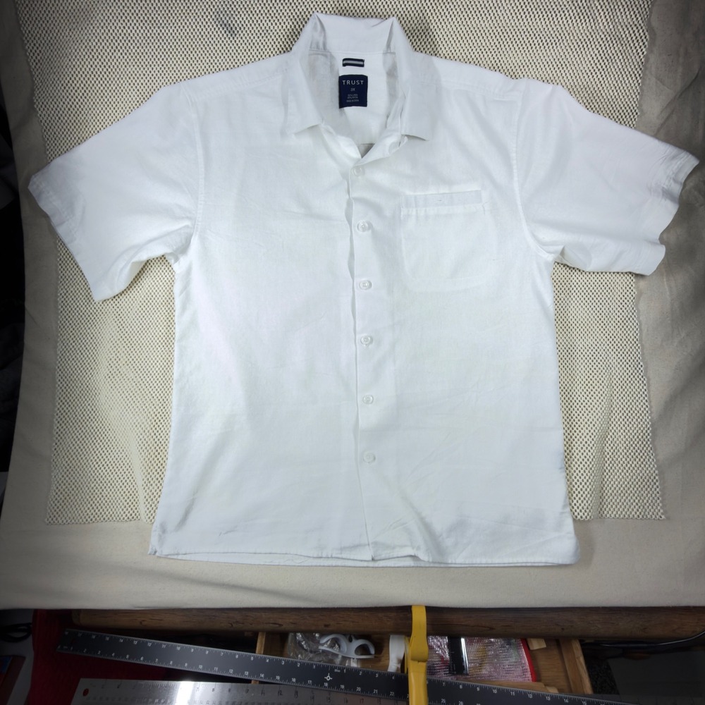 Trust Mens White Linen Blend Short Sleeve Button Up Camp Shirt Size 3X